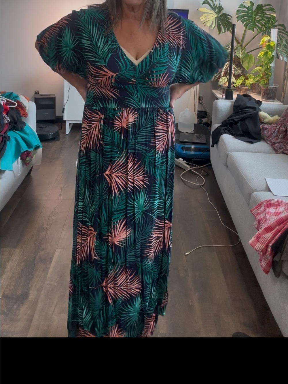 Apricot US 12 Tropical Palm Leaf Maxi Dress Navy Green Coral V Neck